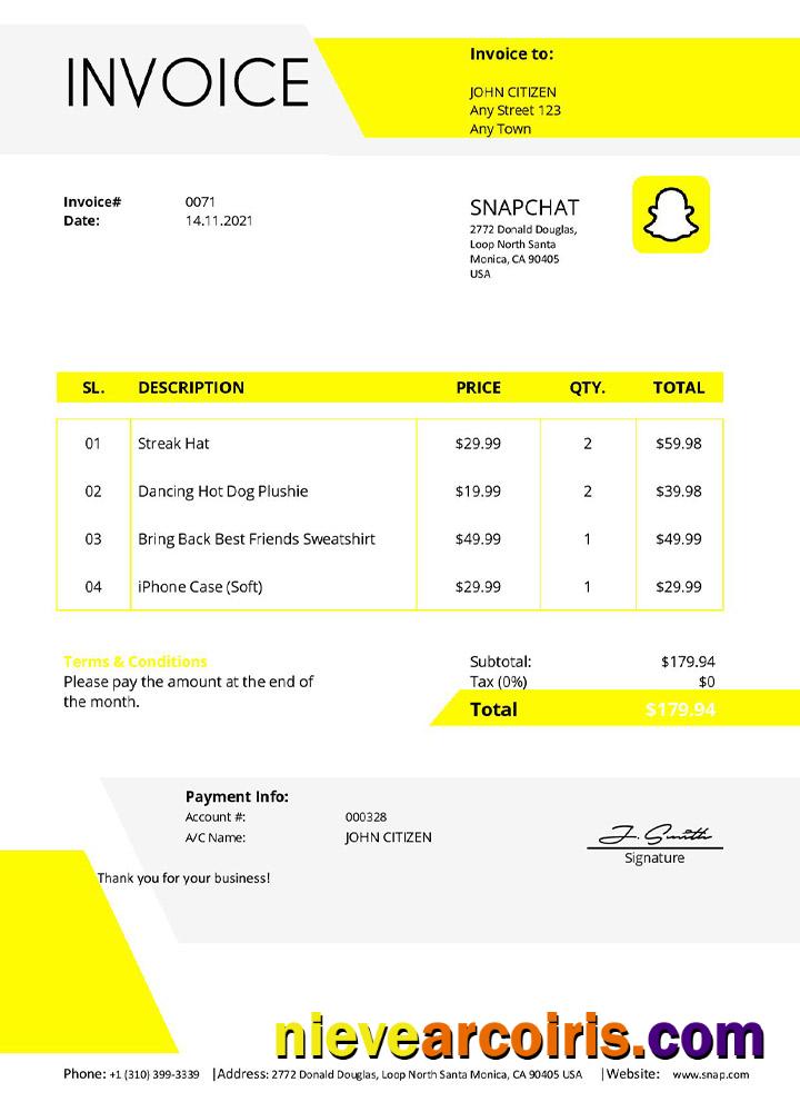 USA Snapchat invoice